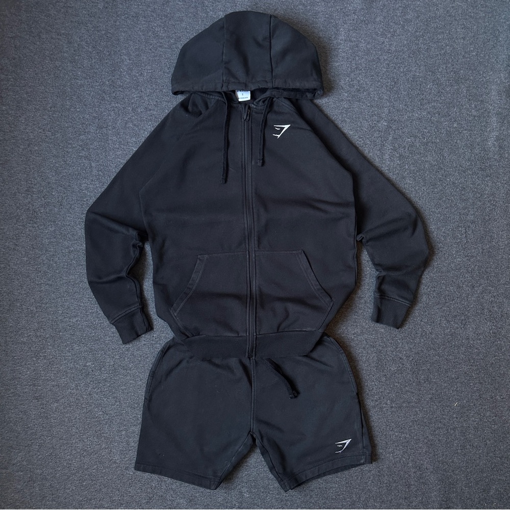 Gymshark Black Zip-Up Hoodie & Shorts Set
